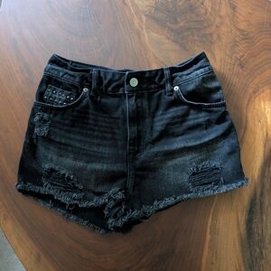 H&M Black Jean Shorts Distressed Raw Hem Size 2